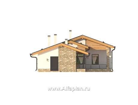 Проект бани, планировка с сауной и с террасой, дом для отдыха в скандинавском стиле - превью фасада дома