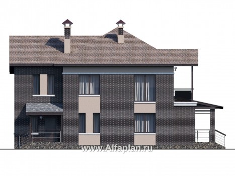 «Голицын» — проект двухэтажного дома из газобетона, с двусветной гостиной, с сауной и с террасой - превью фасада дома