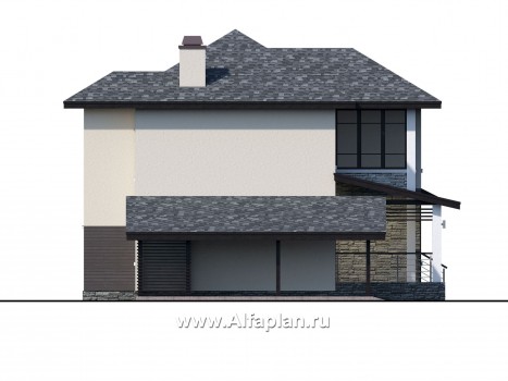 «Одер» - проект двухэтажного дома из газобетона,с террасой и с навесом на 1 авто, в современном стиле - превью фасада дома