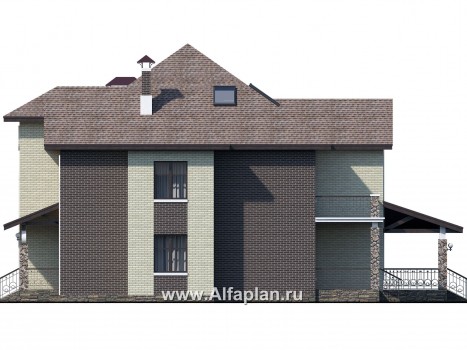 «Демидов» - проект двухэтажного дома из кирпича, с мансардой в чердаке - превью фасада дома