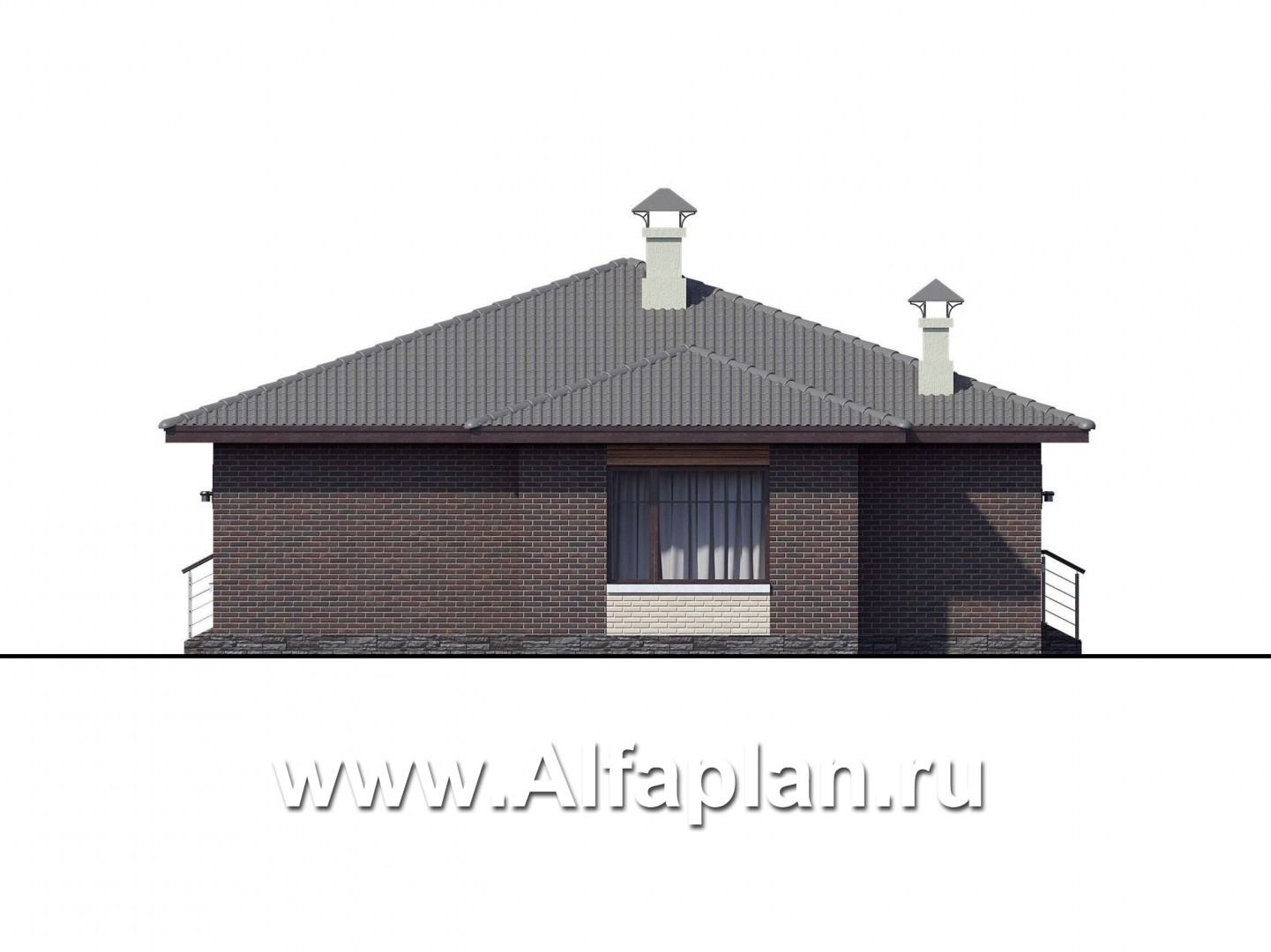 Проекты домов Альфаплан - «Волхов» - проект одноэтажного дома из кирпича с тремя спальнями - изображение фасада №2