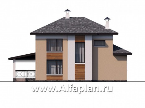 «Стимул» - проект двухэтажного дома с угловой террасой, планировка с кабинетом на 1 эт, в современном стиле - превью фасада дома