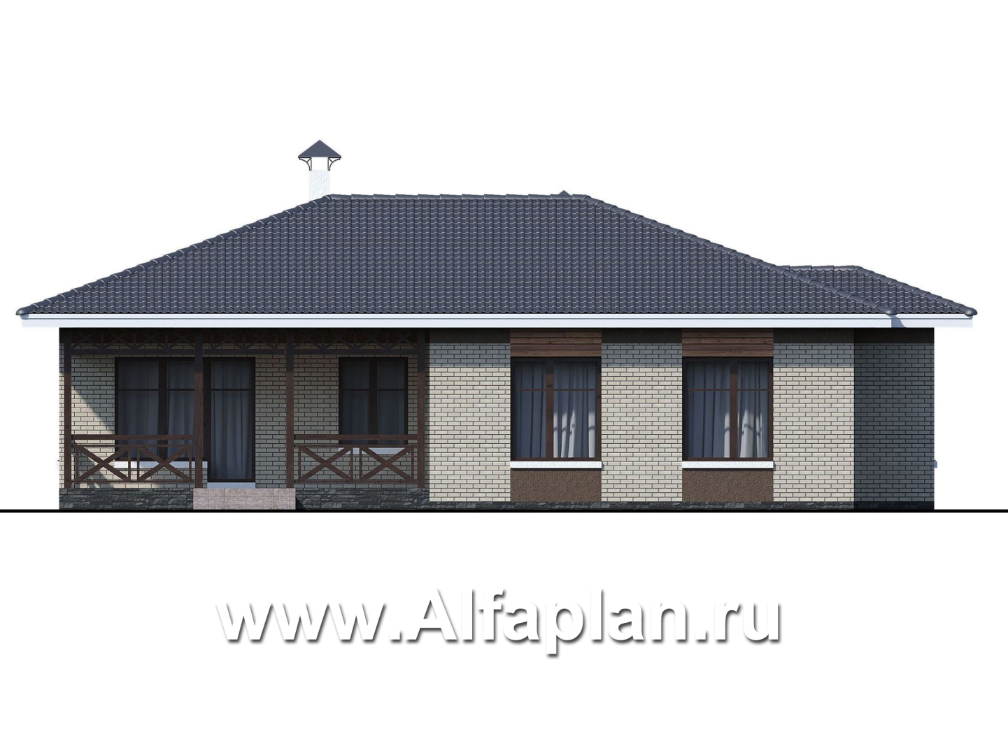 Проекты домов Альфаплан - «Покровка» - стильный одноэтажный коттедж - изображение фасада №4