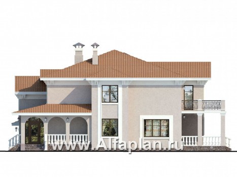 «Беатрис» - проект двухэтажного дома из кирпича, с террасой и с гаражом на 2 авто - превью фасада дома