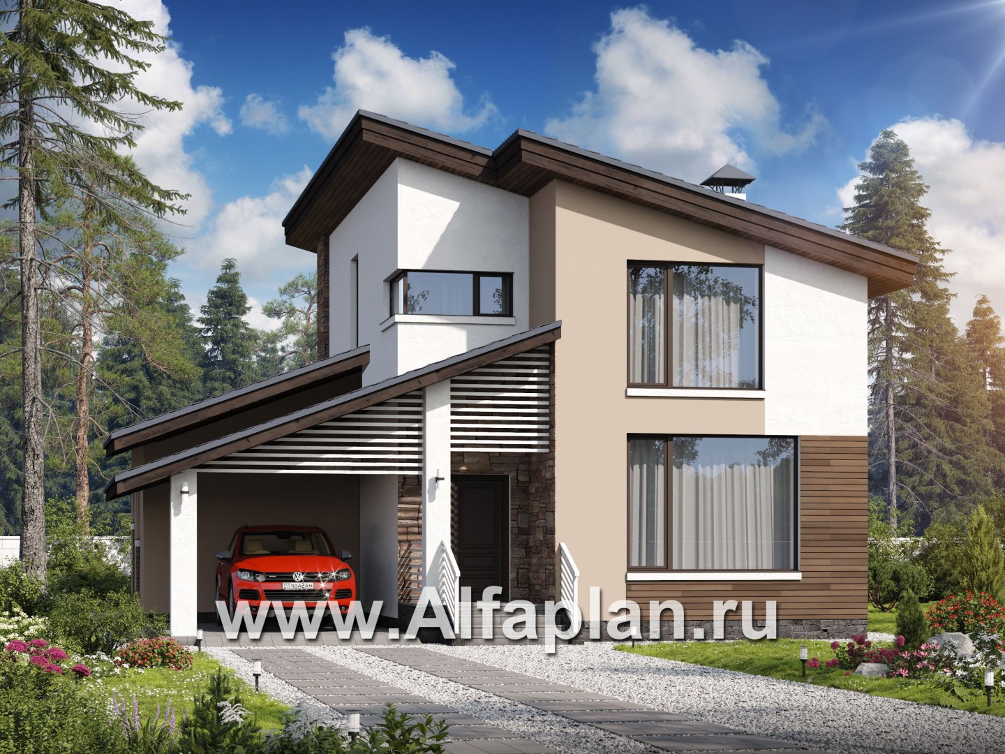 Проекты домов Альфаплан - «Западный бриз» - рациональный дом с удобным планом - основное изображение