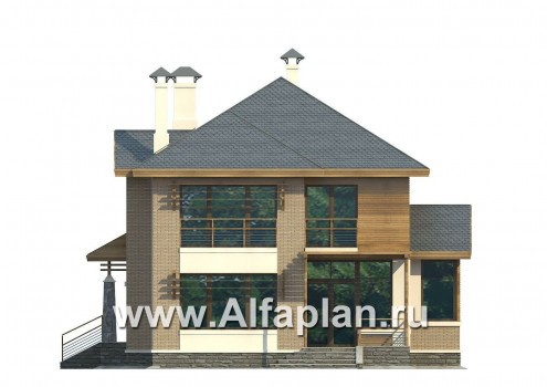 «Вектор» - проект двухэтажного дома из газобетона с кабинетом и с террасой - превью фасада дома