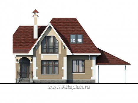 «Летний вечер» - проект небольшого дома с мансардой и с террасой, в стиле эклектика - превью фасада дома