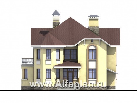 «Амбиент» - проект двухэтажного дома из газобетона, с эркером и с террасой, открытая планировка - превью фасада дома