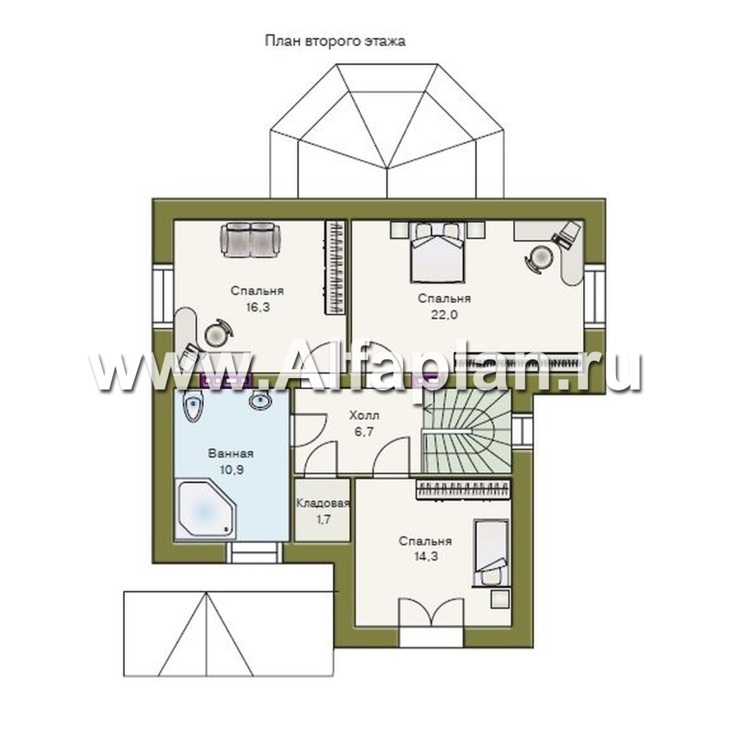 Проекты домов Альфаплан - «Ягерхаус» — загородный дом с пирамидальной кровлей - изображение плана проекта №2