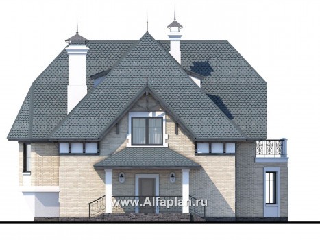 «Вианден» - проект дома с мансардой, с террасой, в стиле замка - превью фасада дома