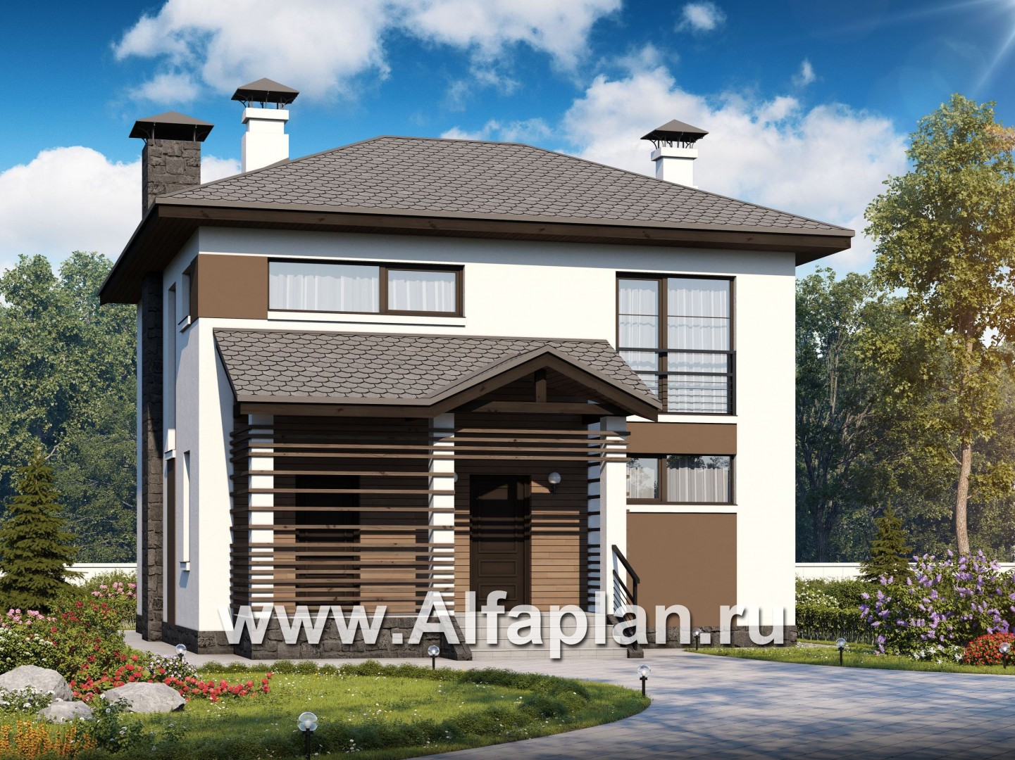 Проекты домов Альфаплан - Двухэтажный дом из кирпича «Панорама» - основное изображение