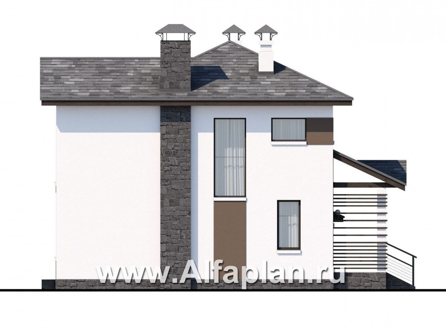 Проекты домов Альфаплан - Кирпичный дом «Панорама» с гаражом навесом - изображение фасада №3