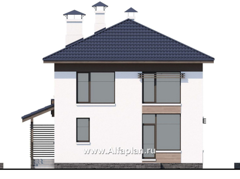 Проекты домов Альфаплан - Двухэтажный дом из кирпича «Бухта счастья» для небольшого участка - превью фасада №4
