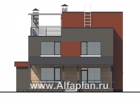 «Пристань» - проект двухэтажного современного дома, плоской эксплуатируемой крышей, в стиле минимализм - превью фасада дома