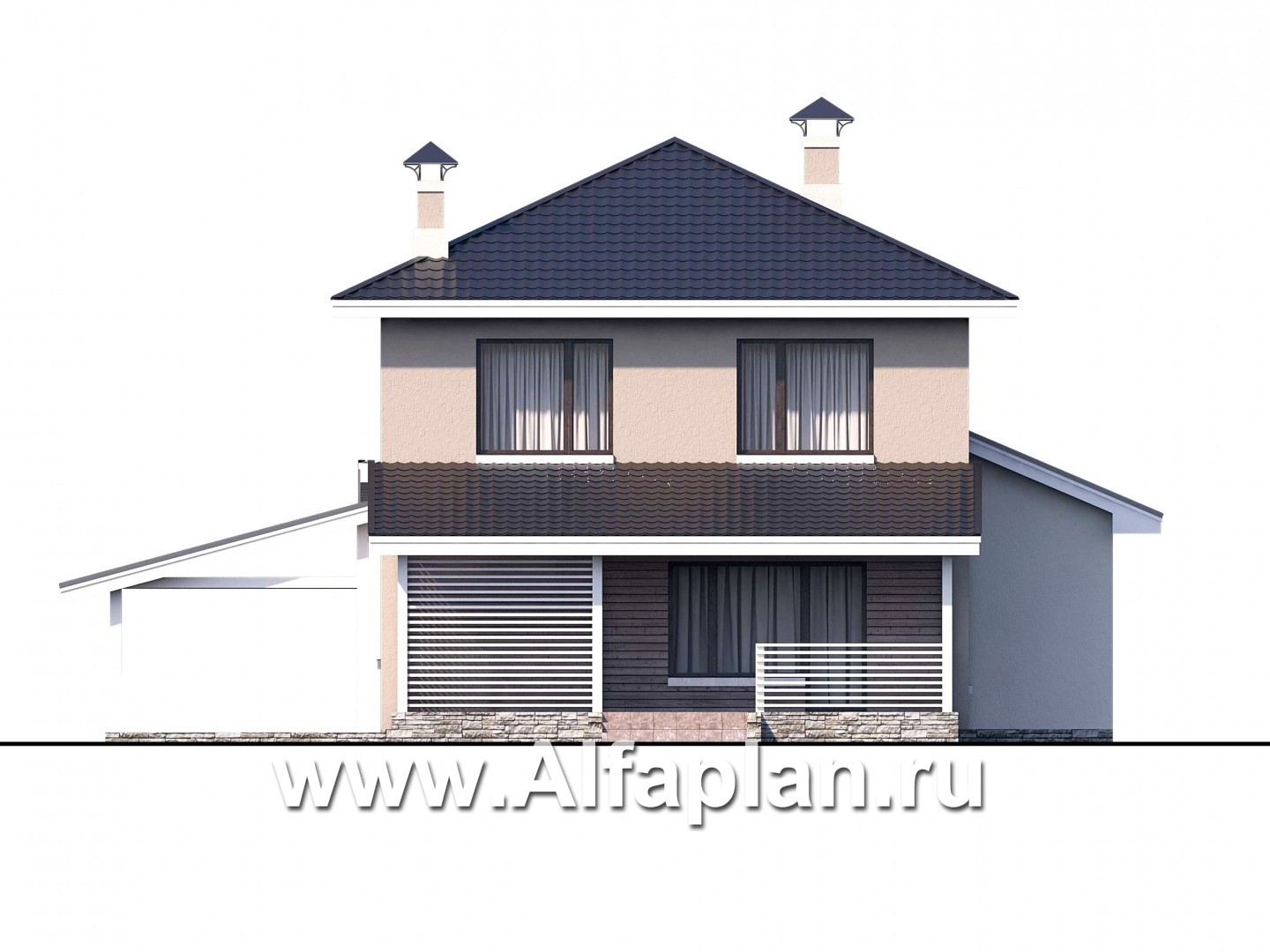 Проекты домов Альфаплан - «Сердцеед» - оригинальный и компактный коттедж с гаражом-навесом - изображение фасада №4