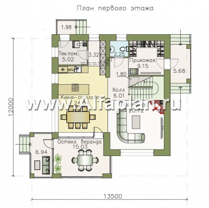 «Belissimo» - проект двухэтажного дома, в современном стиле, мастер спальня, с верандой и балконом - превью план дома