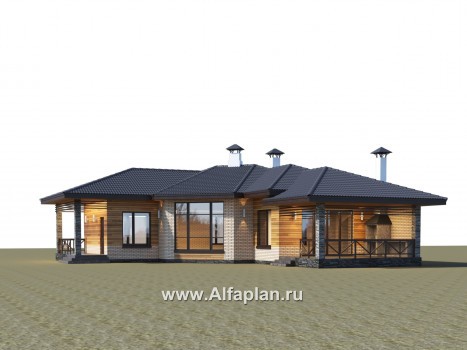 Проекты домов Альфаплан - "Ореол" - проект углового одноэтажного дома с террасой - превью дополнительного изображения №2