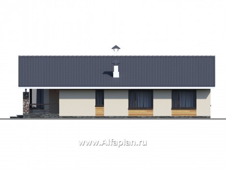 «Вектор Плюс» - проект одноэтажного дома, с эркером и с террасой, с сауной, 3 спальни - превью фасада дома