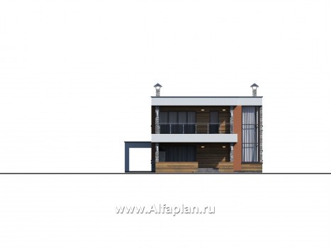 «Бетельгейзе» - проект двухэтажного дома в стиле хай-тек, вилла со вторым светом, мастер спальня - превью фасада дома