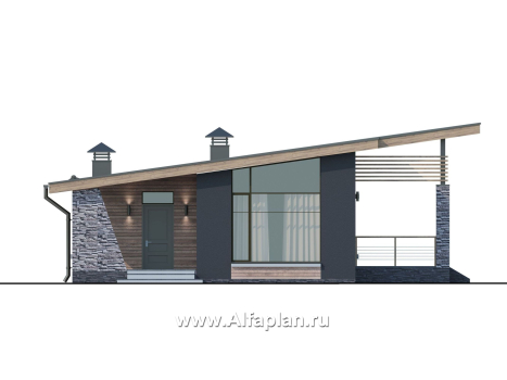Проекты домов Альфаплан - «Корица» - одноэтажный дом с односкатной крышей, с двумя спальнями - превью фасада №1