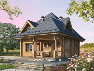 Проекты домов Альфаплан - Одноэтажный дом из бревен с мансардой - превью основного изображения