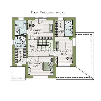 Проекты домов Альфаплан - Проект двухэтажного дома с лестницей в гостиной - превью плана проекта №2