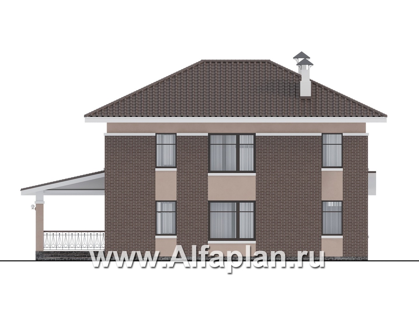 Проекты домов Альфаплан - Проект двухэтажного дома с эркером и лестницей в гостиной - изображение фасада №4