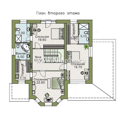 Проекты домов Альфаплан - Проект двухэтажного дома с эркером и лестницей в гостиной - превью плана проекта №2