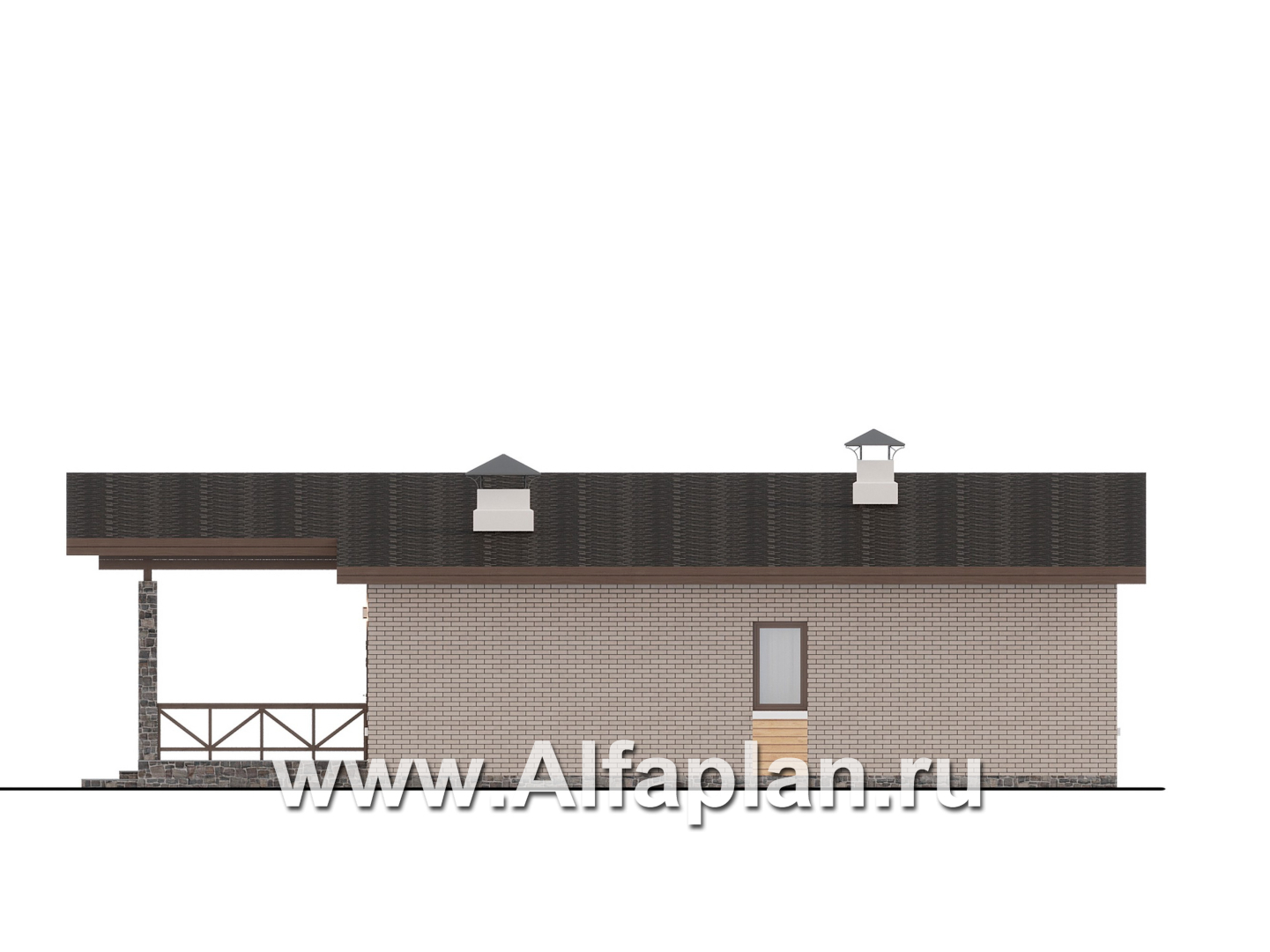 Проекты домов Альфаплан - "Стрелец" -проект современного одноэтажного дома с односкатной крышей - изображение фасада №2