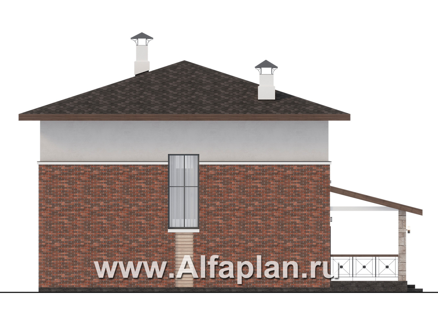 Проекты домов Альфаплан - "Остров сокровищ" - проект комфортного, простого дома из газобетона, с террасой со стороны главного фасада - изображение фасада №3