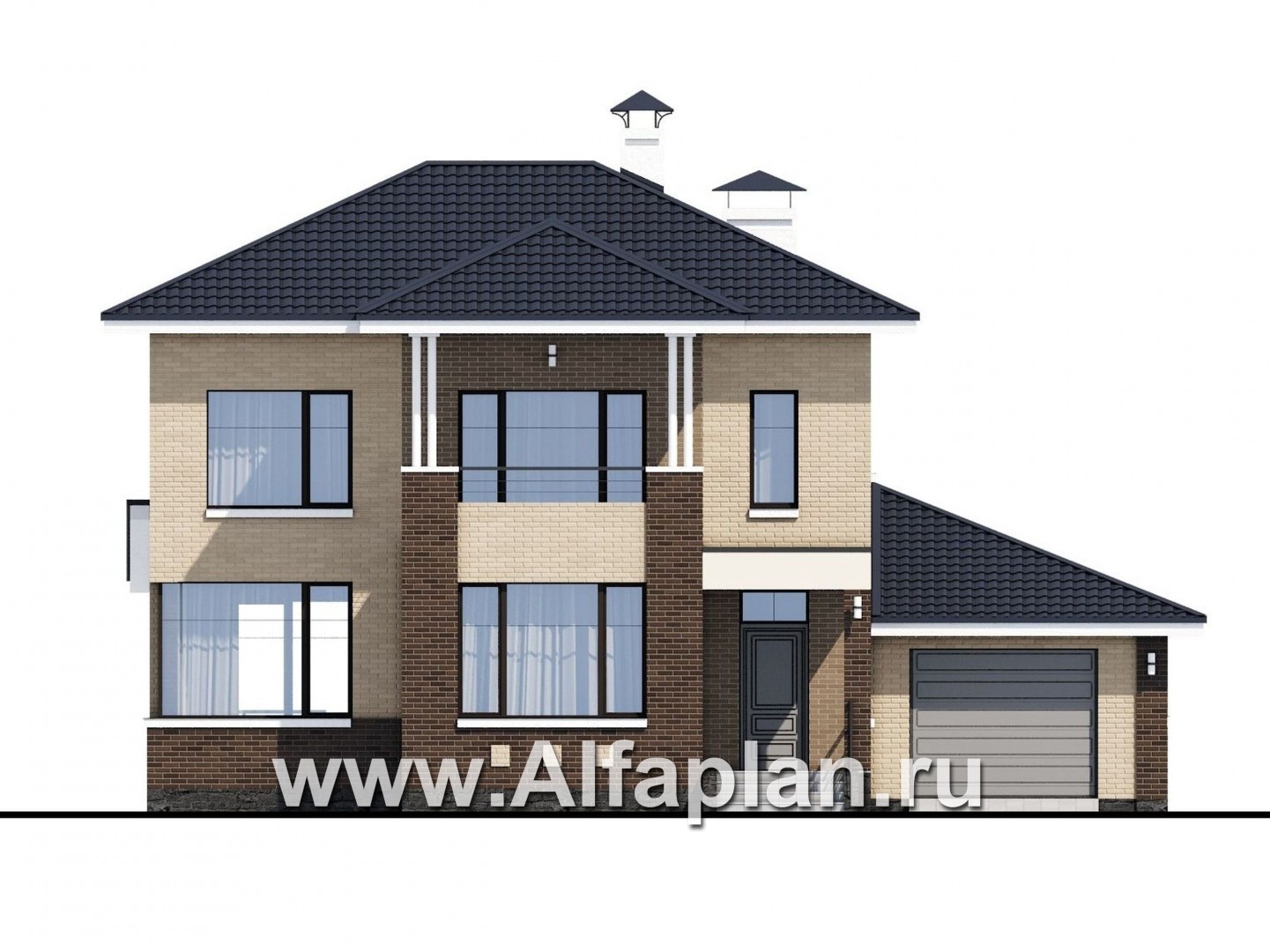 Проекты домов Альфаплан - «Рефлекс» - современный комфортабельный дом с гаражом и террасой - изображение фасада №1
