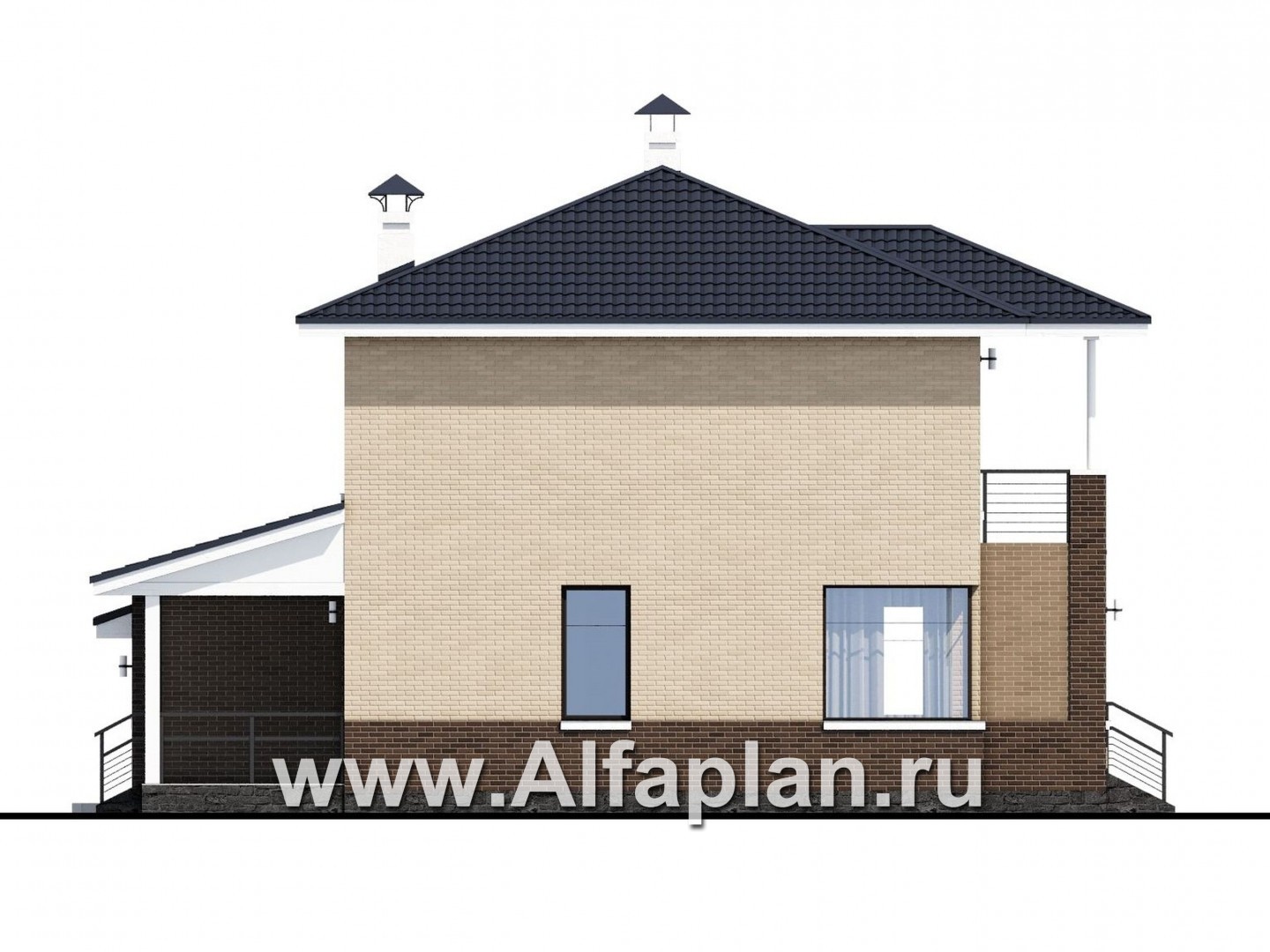 Проекты домов Альфаплан - «Рефлекс» - современный комфортабельный дом с гаражом и террасой - изображение фасада №3