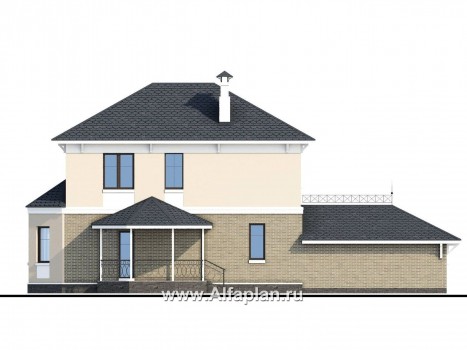 «Классика» - проект двухэтажного дома с эркером, планировка с террасой и с гаражом на 2 авто - превью фасада дома
