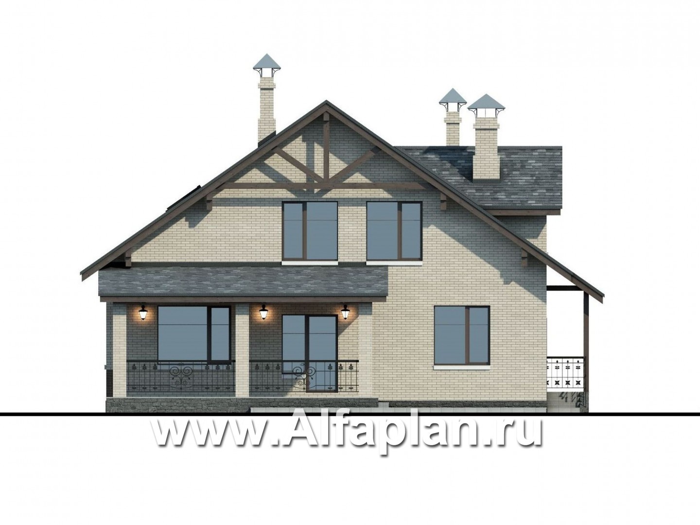 Проекты домов Альфаплан - «Бергедорф» - экономичный дом с двускатной кровлей - изображение фасада №4