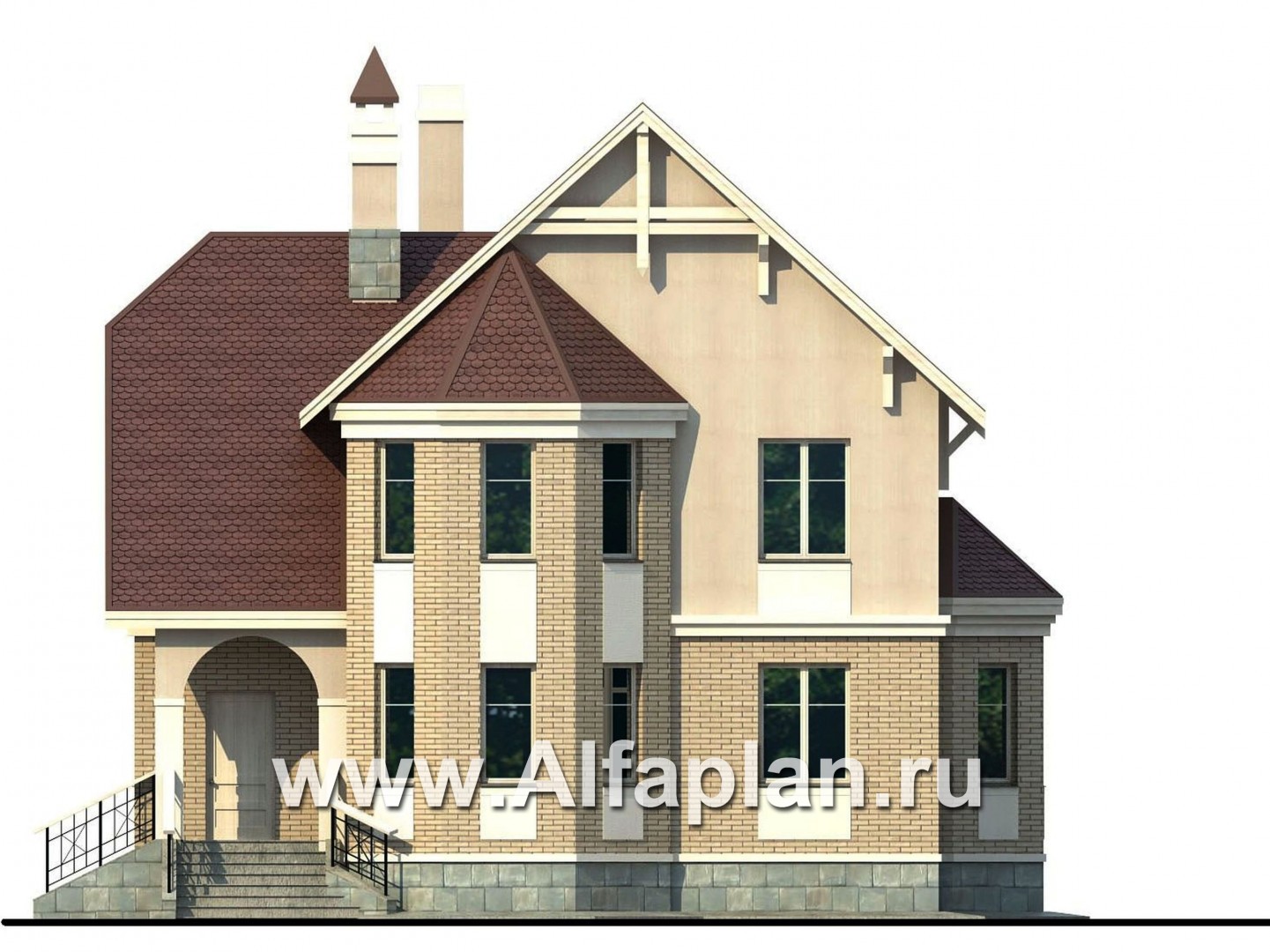 Проекты домов Альфаплан - «Успех» -двухэтажный дом  с верандой и эркером - изображение фасада №1