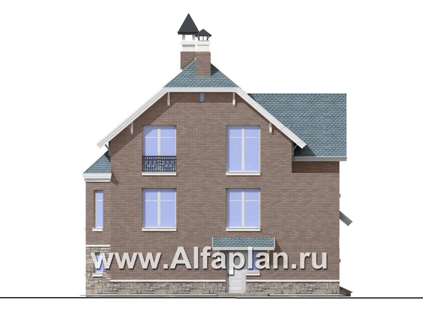 Проекты домов Альфаплан - «Корвет-прогресс» - трехэтажный коттедж с двумя гаражами - изображение фасада №4