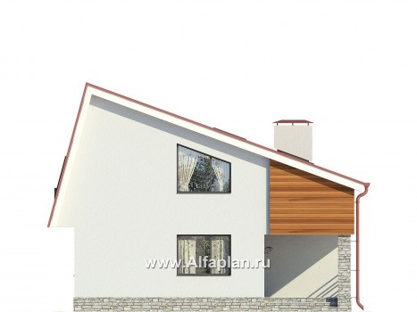 Проект современного дома с мансардой, планировка с кабинетом на 1 эт, с террасой и с балконом, в стиле хай-тек - превью фасада дома
