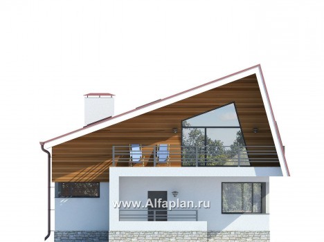Проект современного дома с мансардой, планировка с кабинетом на 1 эт, с террасой и с балконом, в стиле хай-тек - превью фасада дома