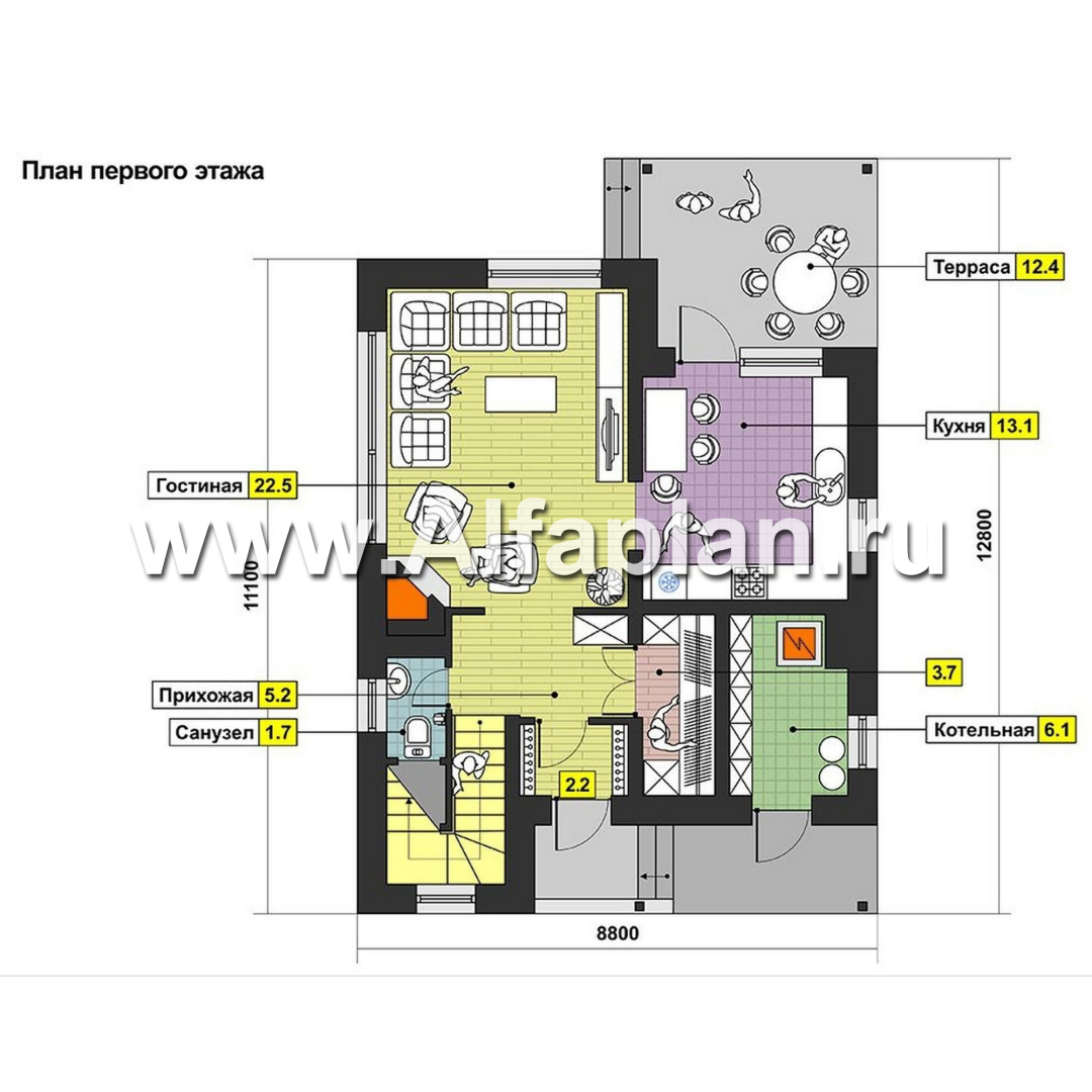 Проекты домов Альфаплан - Кирпичный дом эконом-класса с односкатной кровлей - изображение плана проекта №1