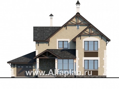 Проекты домов Альфаплан - «Плоды успеха»- удобный коттедж с гаражом и террасой - превью фасада №1