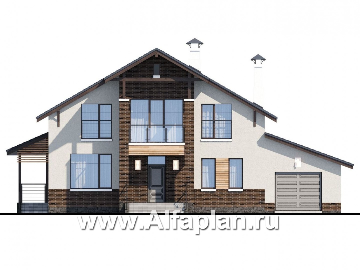 Проекты домов Альфаплан - «Галс» - двухэтажный коттедж со вторым светом и гаражом - изображение фасада №1