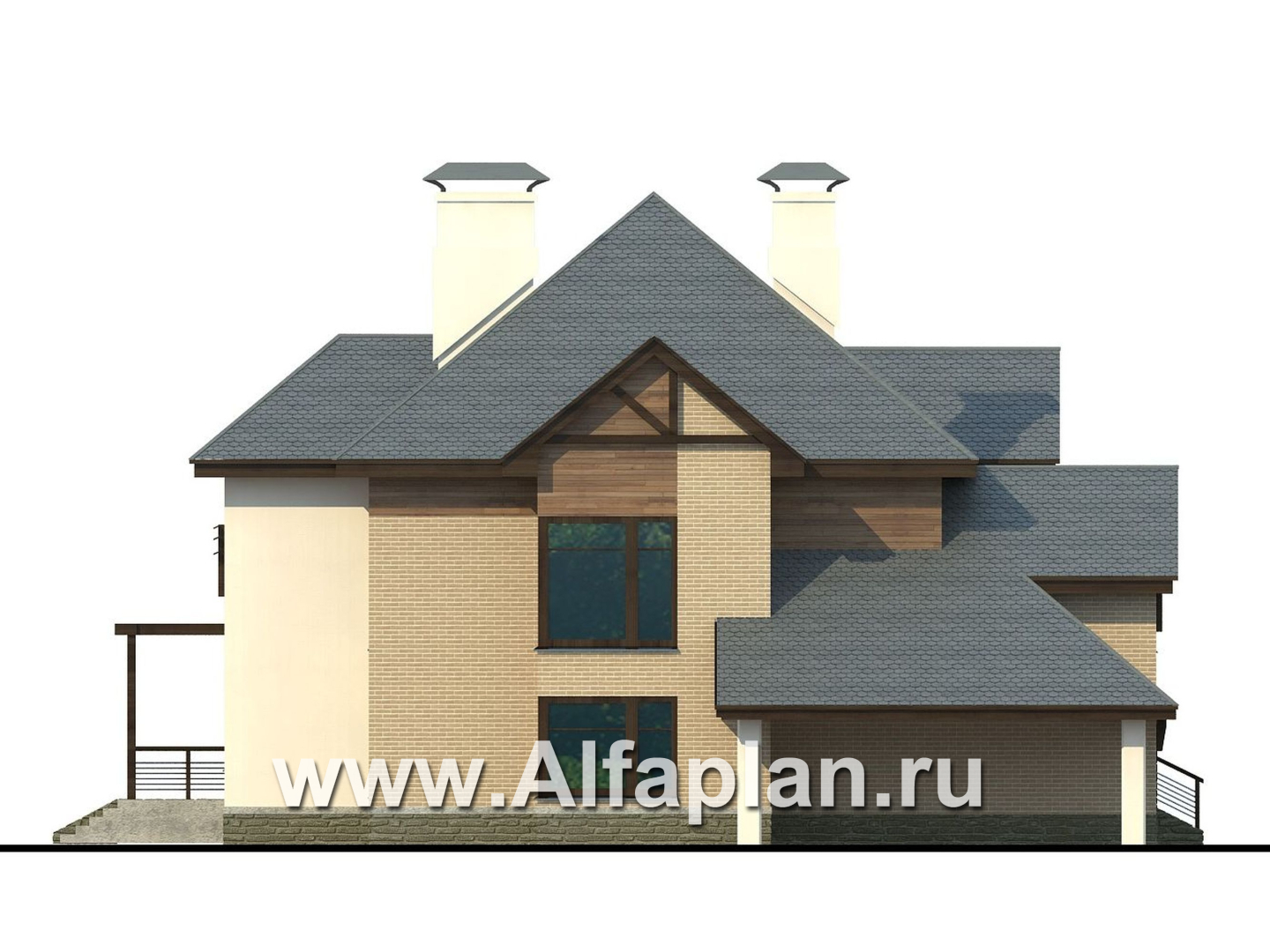 Проекты домов Альфаплан - «Современник» - коттедж с панорамными окнами - изображение фасада №3