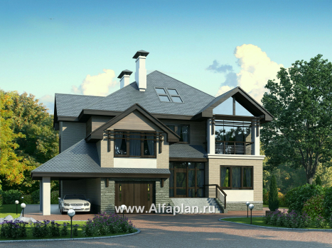 Проекты домов Альфаплан - «Современник» - коттедж с панорамными окнами - превью основного изображения