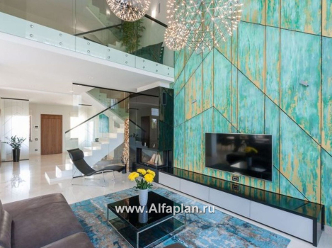 Проекты домов Альфаплан - «Современник» - коттедж с панорамными окнами - превью дополнительного изображения №4