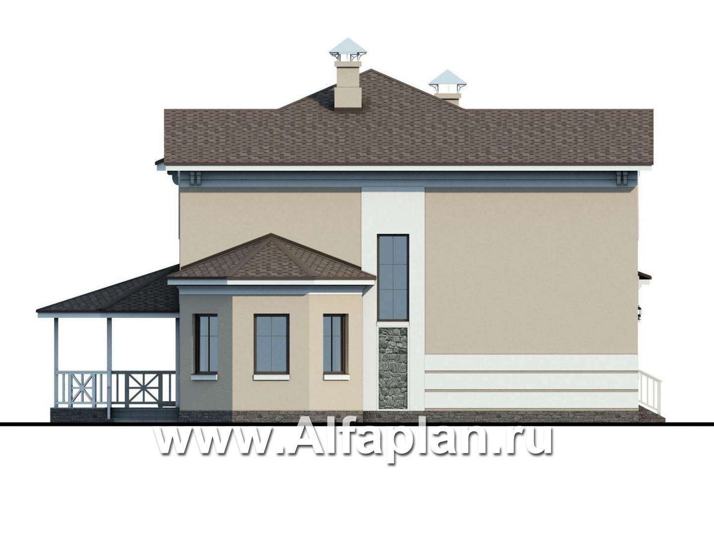 Проекты домов Альфаплан - «Белоостров»- классический коттедж с удобной планом - изображение фасада №3