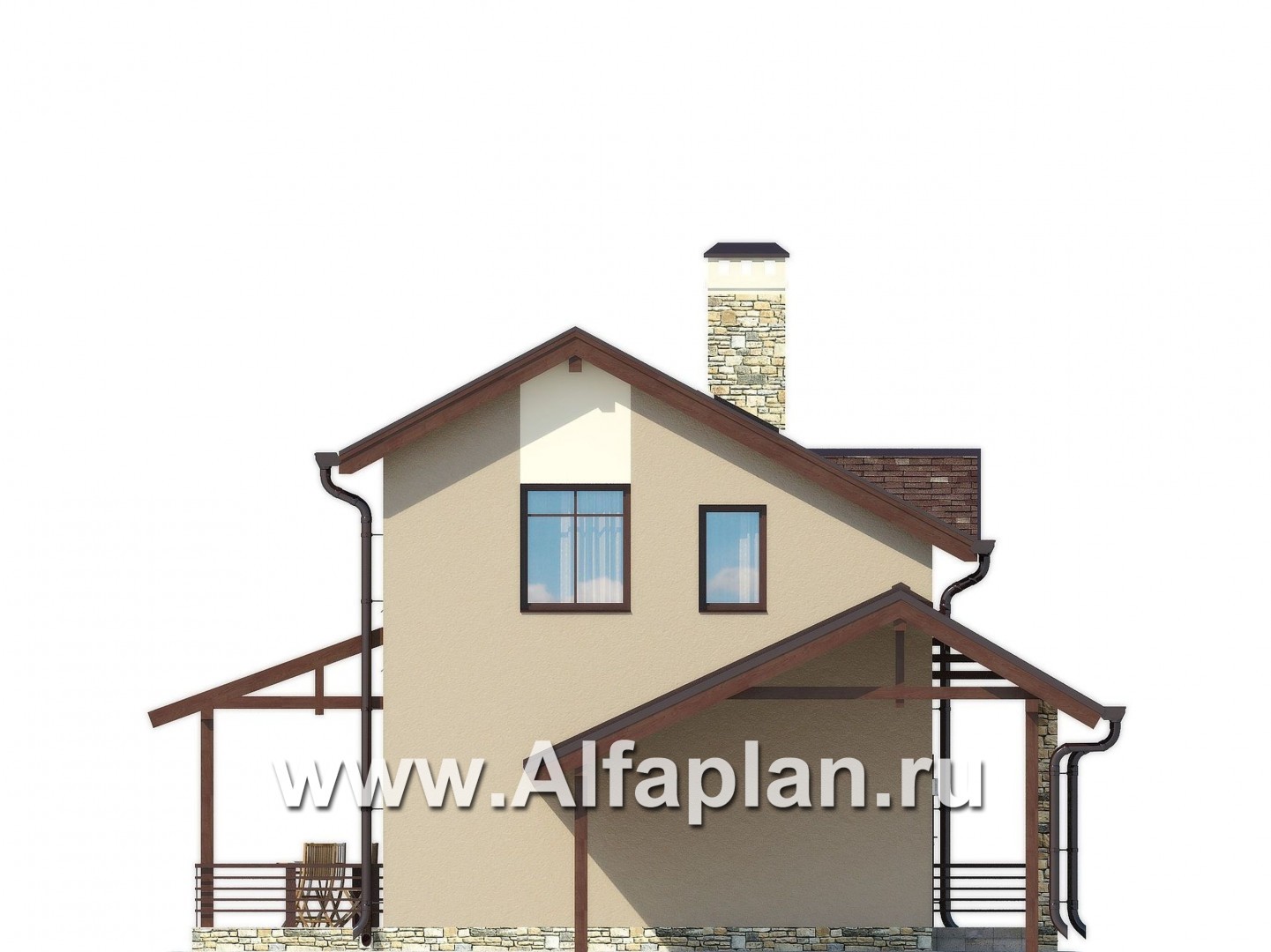 Проекты домов Альфаплан - Небольшой современный каркасный дом с навесом для машины - изображение фасада №4