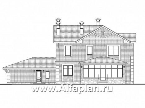 Проекты домов Альфаплан - «Традиция» - комфортабельный коттедж с гаражом на два автомобиля - превью фасада №4