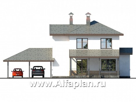 Проекты домов Альфаплан - «Тренд» - современный загородный дом с навесом для машины - превью фасада №4