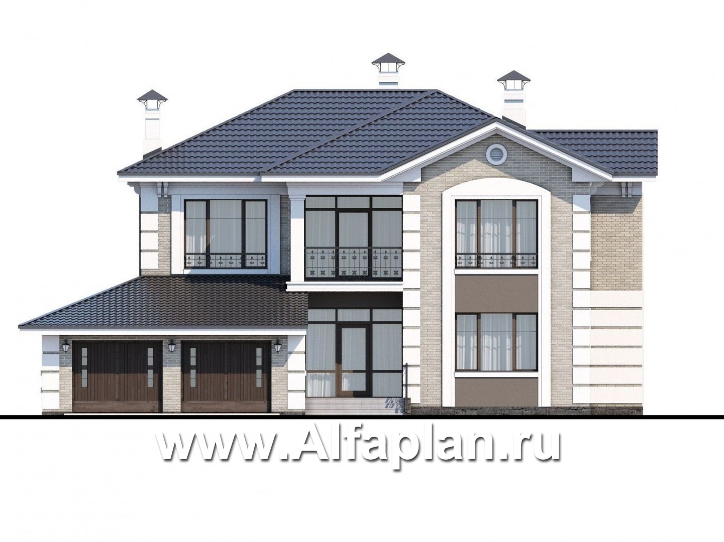 Проекты домов Альфаплан - «Орлов» - классический комфортабельный коттедж с гаражом - изображение фасада №1