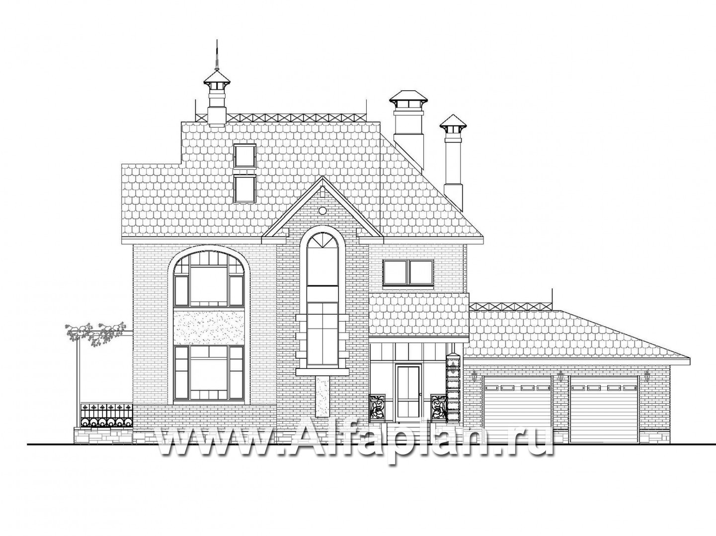 Проекты домов Альфаплан - «Дипломат Плюс» - дом с бильярдной и гаражом на два автомобиля - изображение фасада №1
